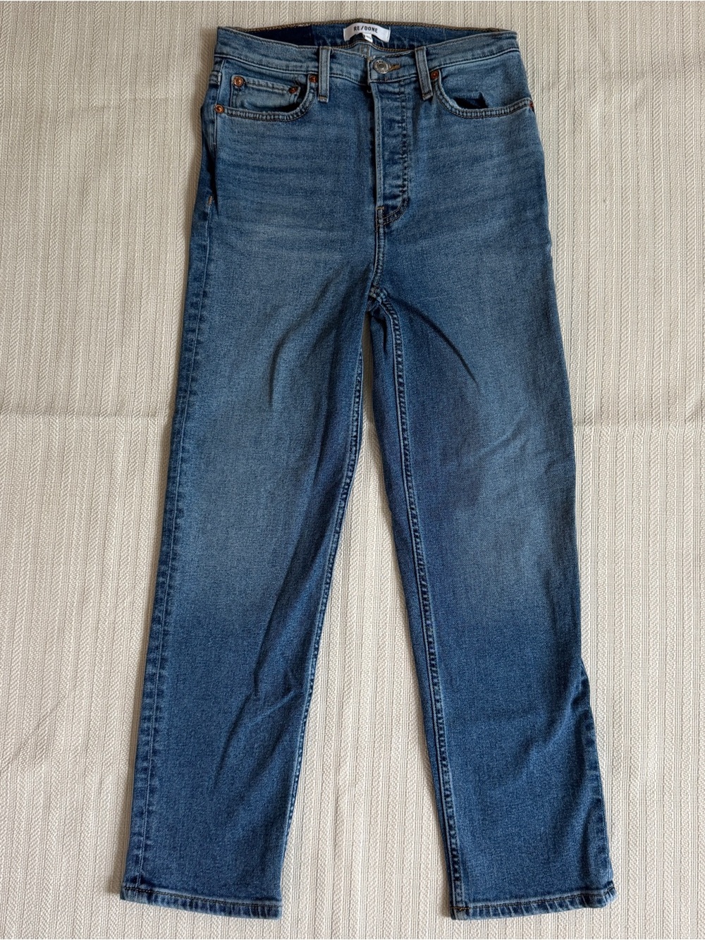 Re/Done Comfort Stretch High-Rise 70s Stove Pipe in Western Blue Size 26 - Picture 2 of 11